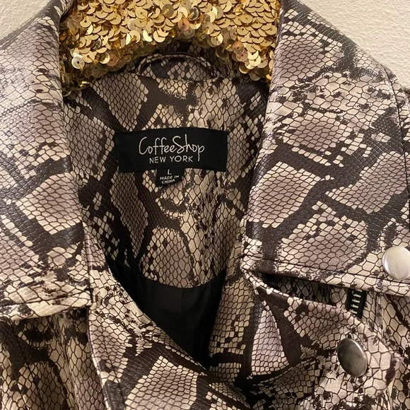 Snake Print Faux Leather Jacket - Picture 2 of 3